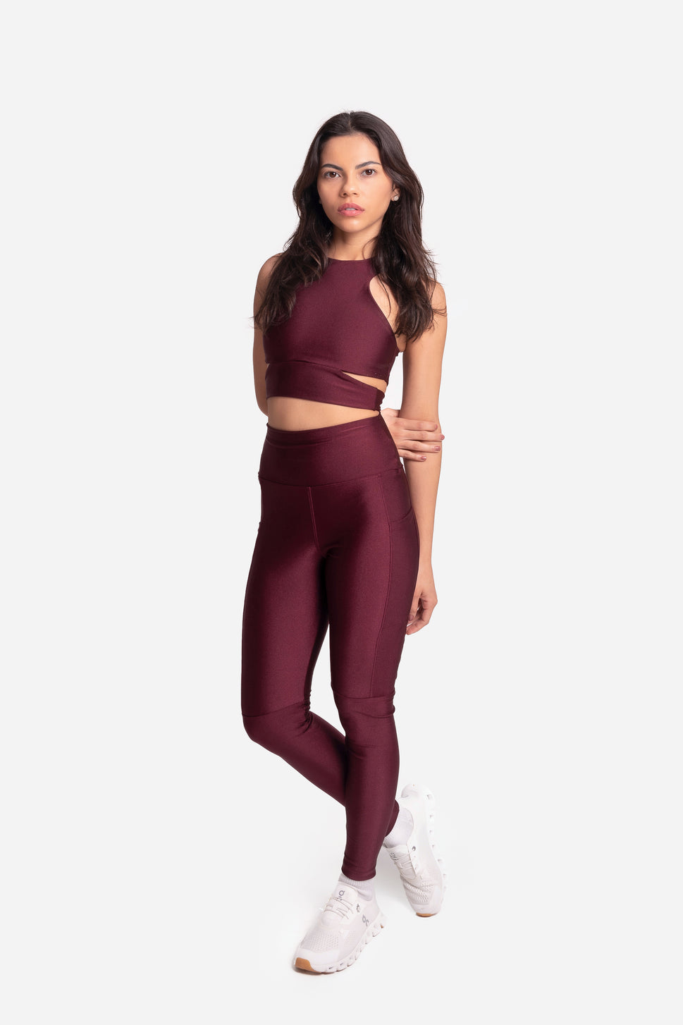 Luxe Flow Strap Crop Top Set - Burgundy