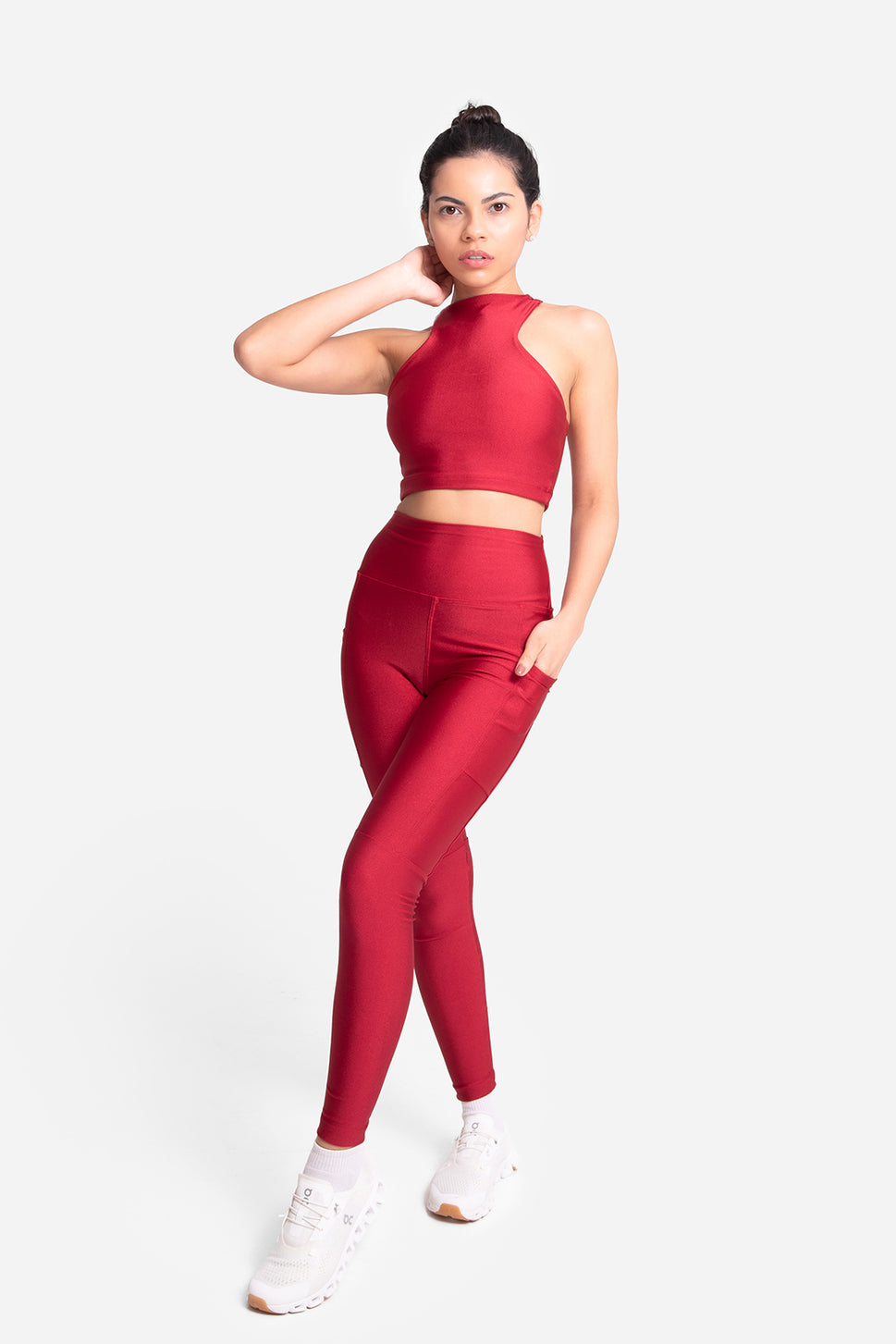 Luxe Flow Spark Crop Top Set - Cherry RedL