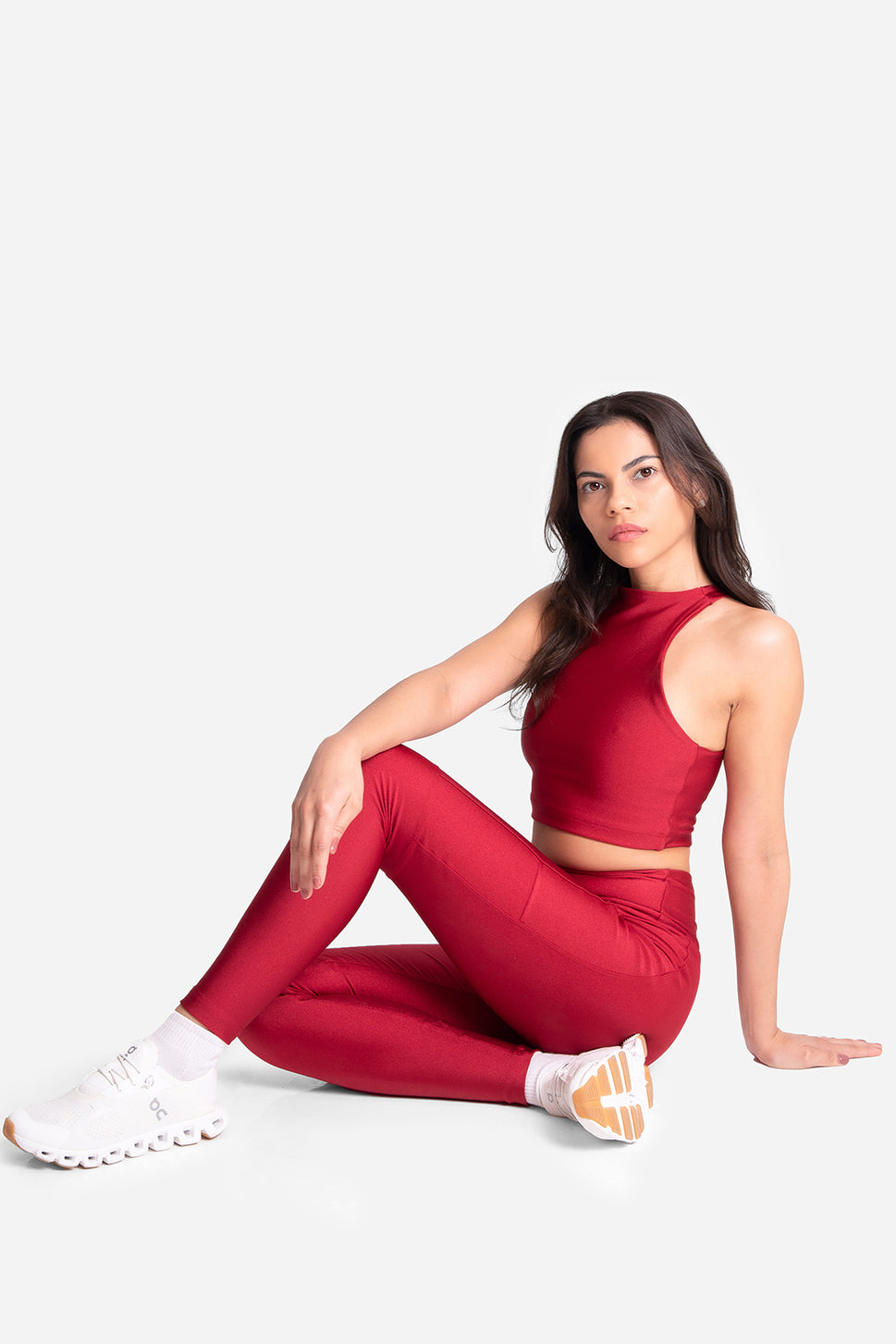 Luxe Flow Spark Crop Top Set - Cherry Red