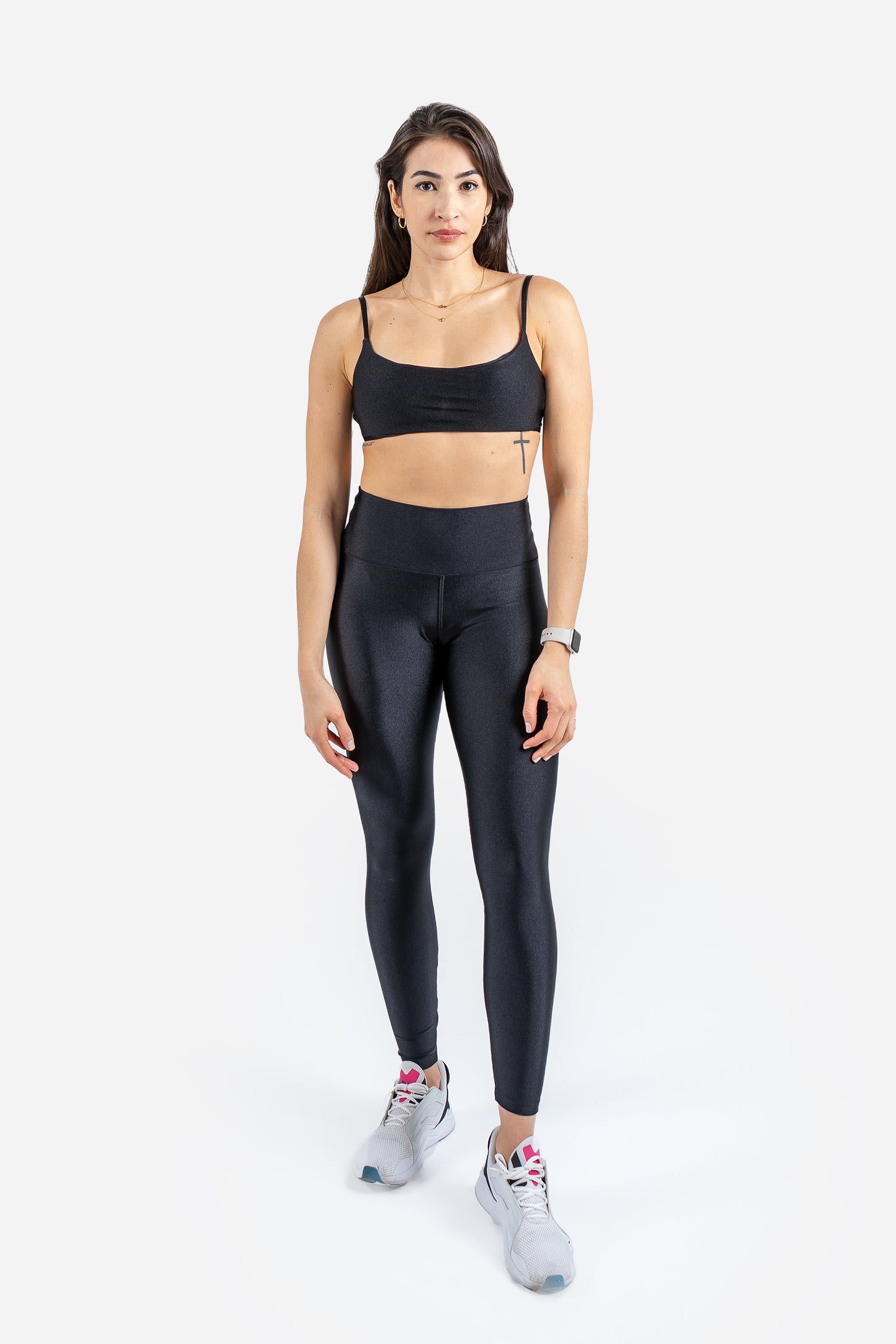 Erika wearing Luxe Flow Curve Bra in Temptation Black – open-back athletic fit