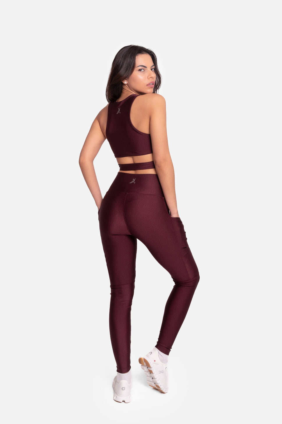 Luxe Flow Strap Crop Top Set - BurgundyS