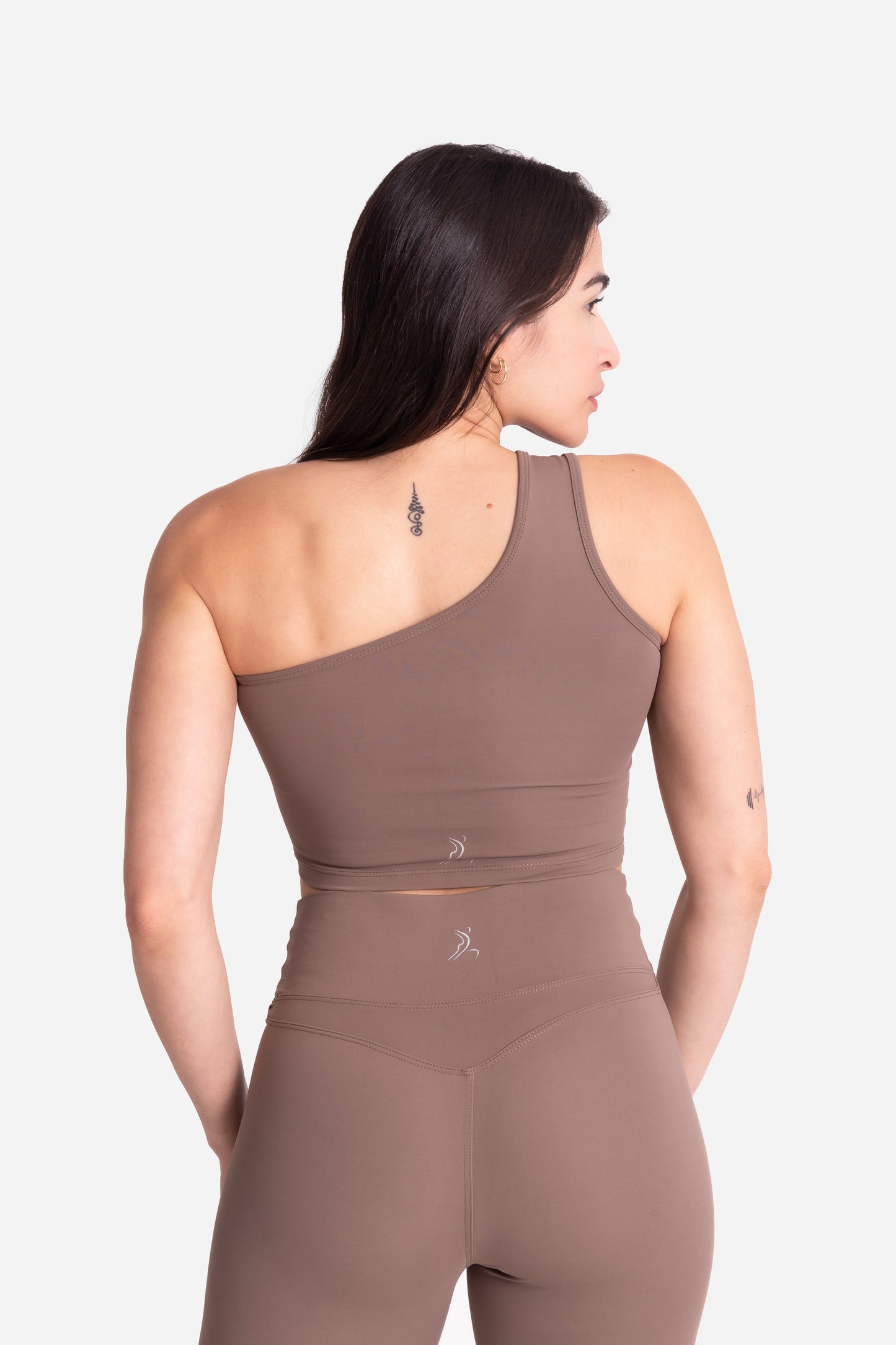 Muse Motion One-Shoulder Crop Top - Mochaccino Beige